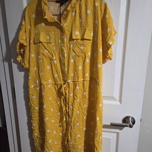 Allison Andrews Yellow Polka Dot Pockets Button Down Waist Tie Dress  Size 1x